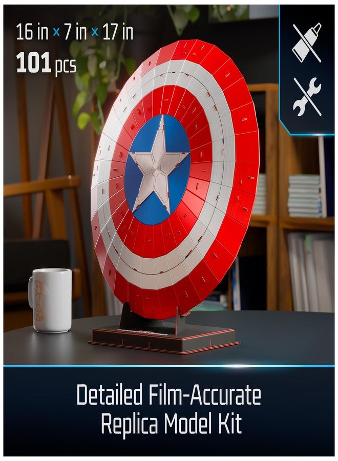 4D Build, Marvel Captain America Shield 3D Model Kit with Stand, Marvel Collectibles & Desk Décor, Adult Puzzle, Building Toys, 3D Puzzles for Adults & Teens, 101 Pieces, for Ages 12 & Up - Image 2